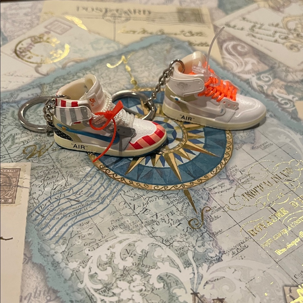 Miniature “Nike air Jordan’s ” Sneaker Keychains with Red and Orange Accents